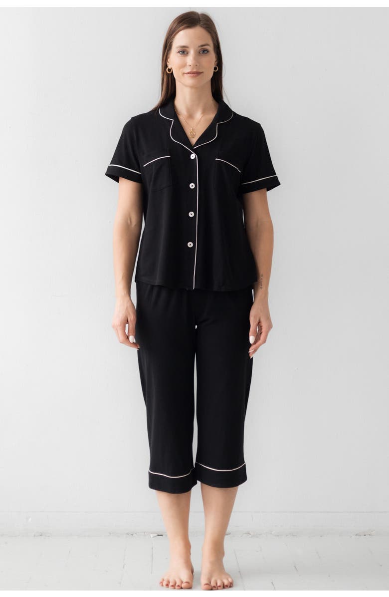 SALUA Classic Luxury Capri Pajamas in Brushed Pima Cotton, Main, color, Black/White