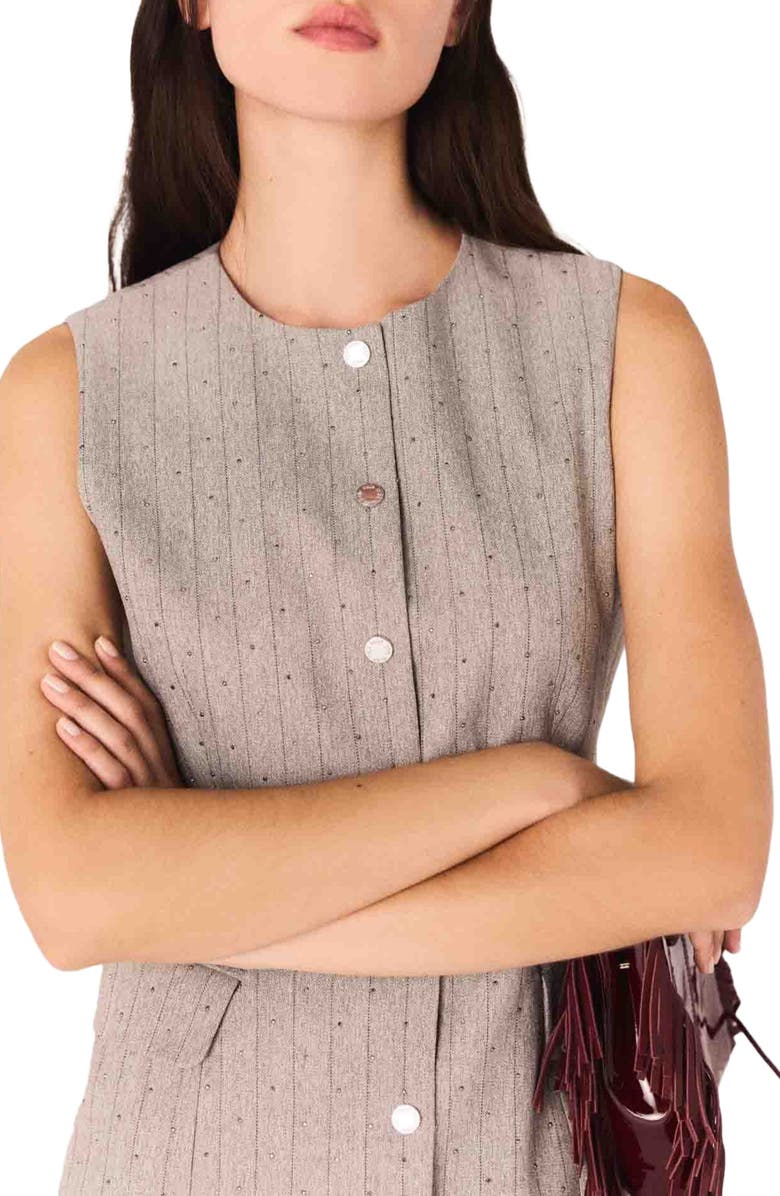 maje Mini rhinestone tailored dress, Alternate, color, Light Grey