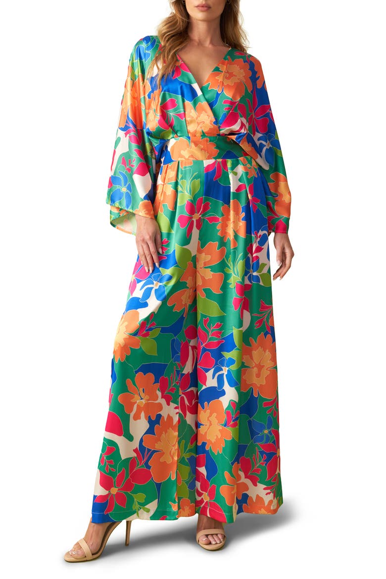 Wide Leg Long Sleeve Jumpsuit, Main, color, GREEN ORANGE