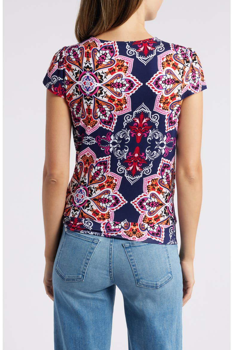 Faux Wrap Top, Alternate, color, NAVY HOT PINK
