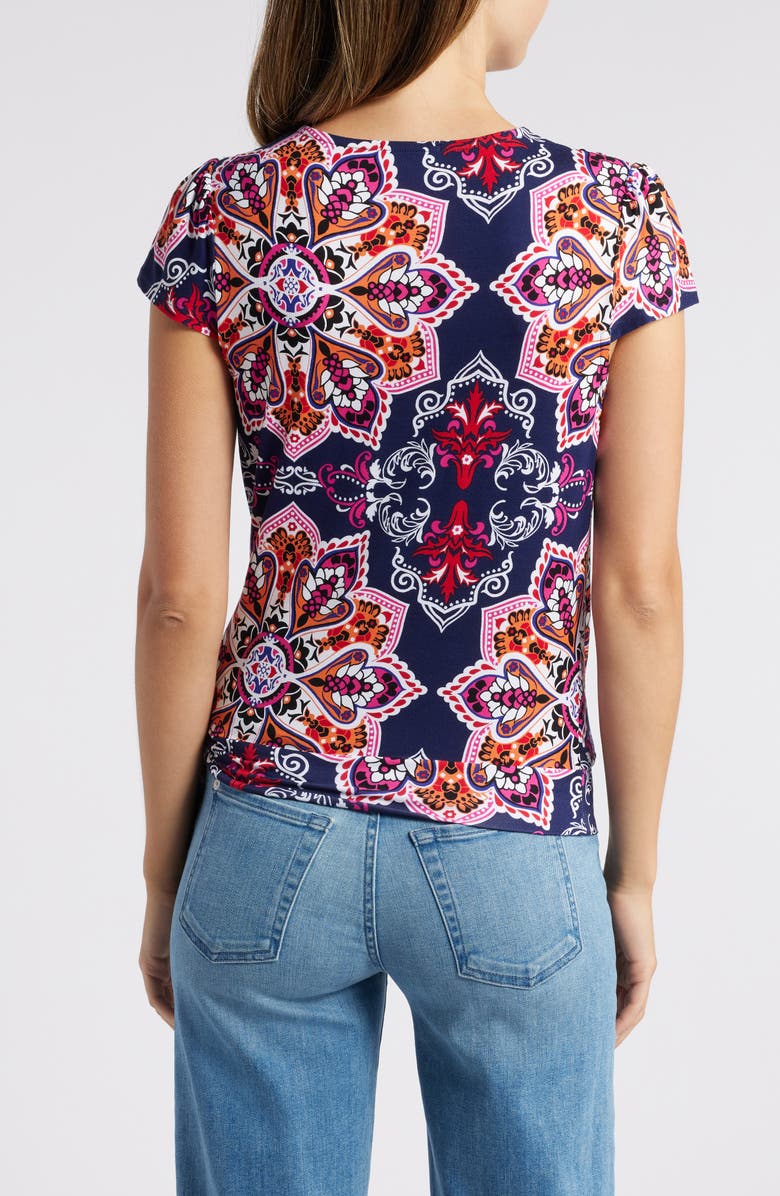 Loveappella Faux Wrap Top, Alternate, color, Navy Hot Pink