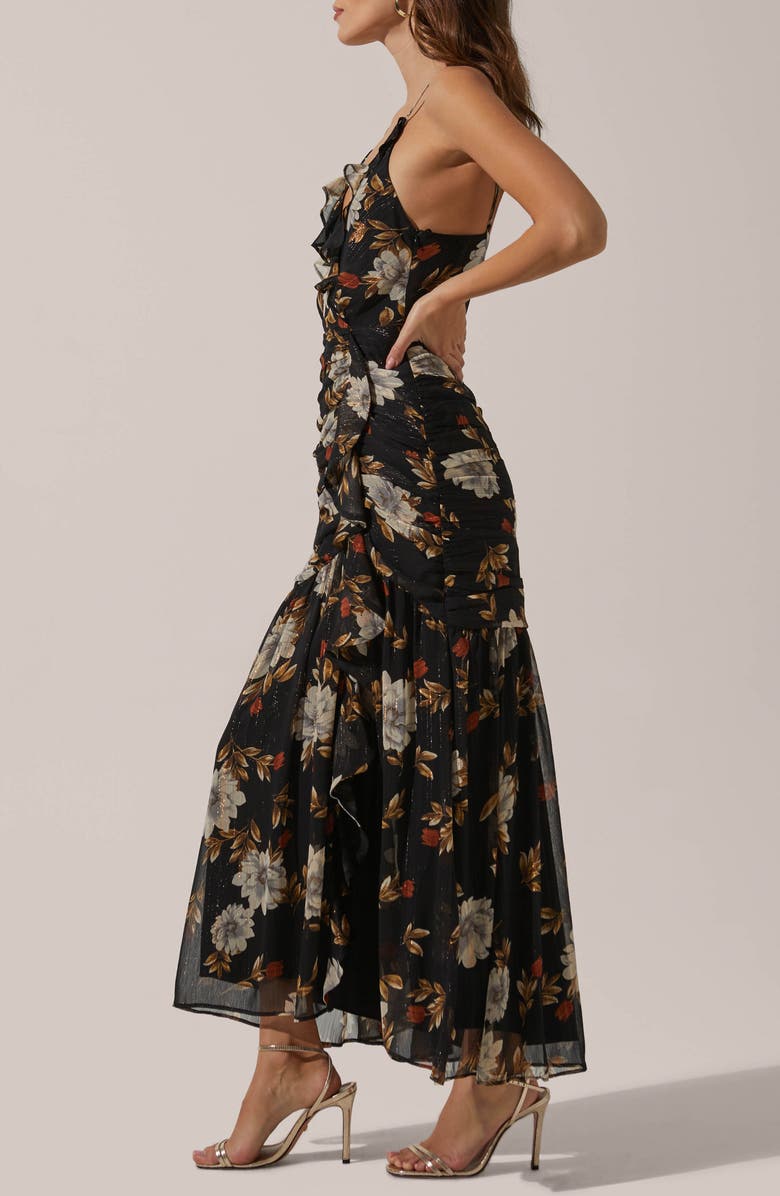 ASTR the Label Sleeveless Ruched Ruffle Maxi Dress, Alternate, color,