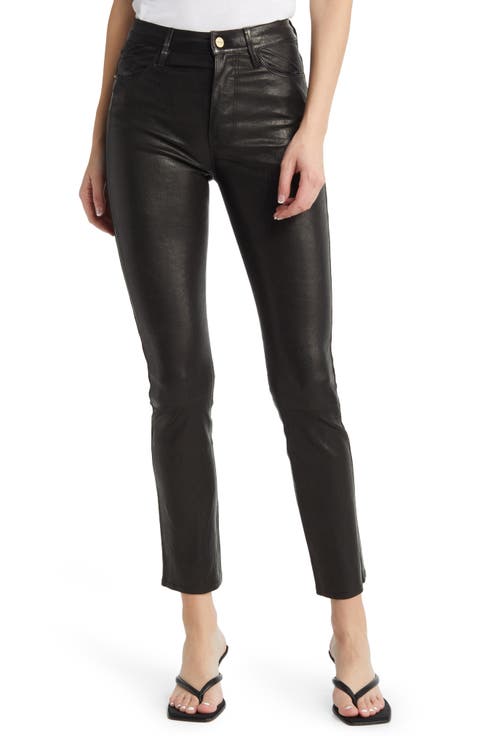 Le Sylvie High Waist Slender Straight Leg Lambskin Leather Pants