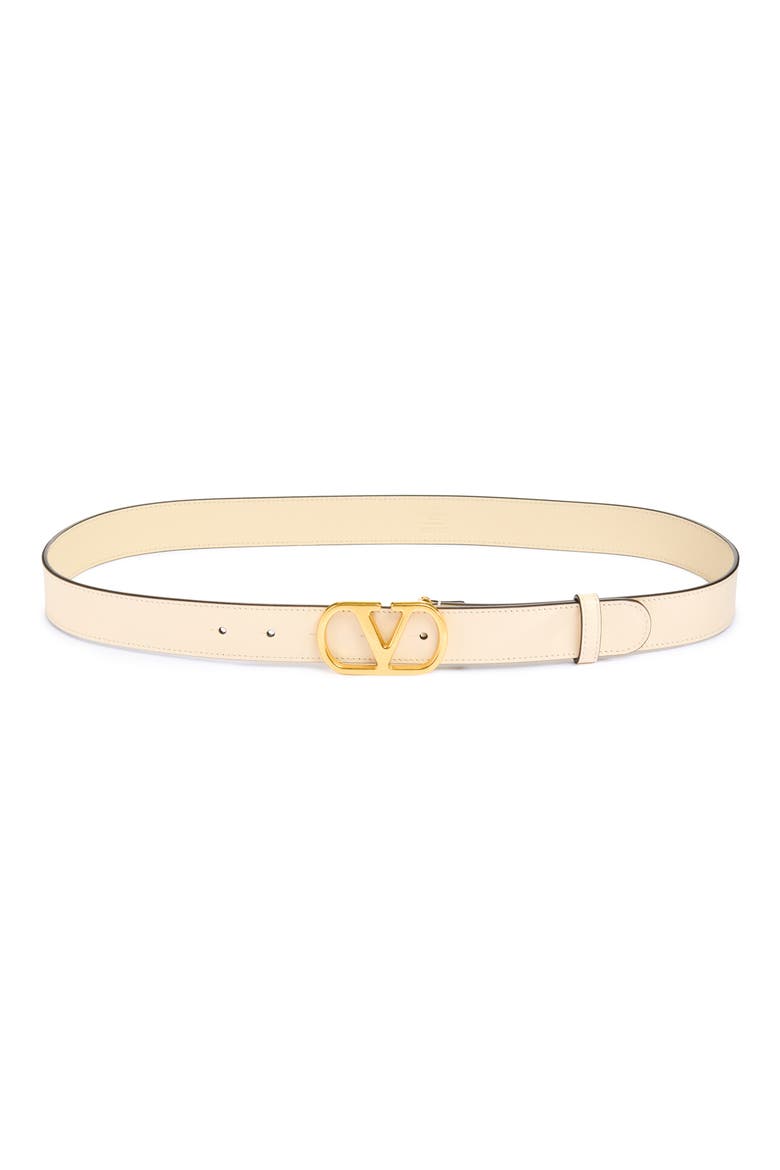 VLOGO Buckle Signature Leather Belt, Main, color, REN BUTTER WHITE
