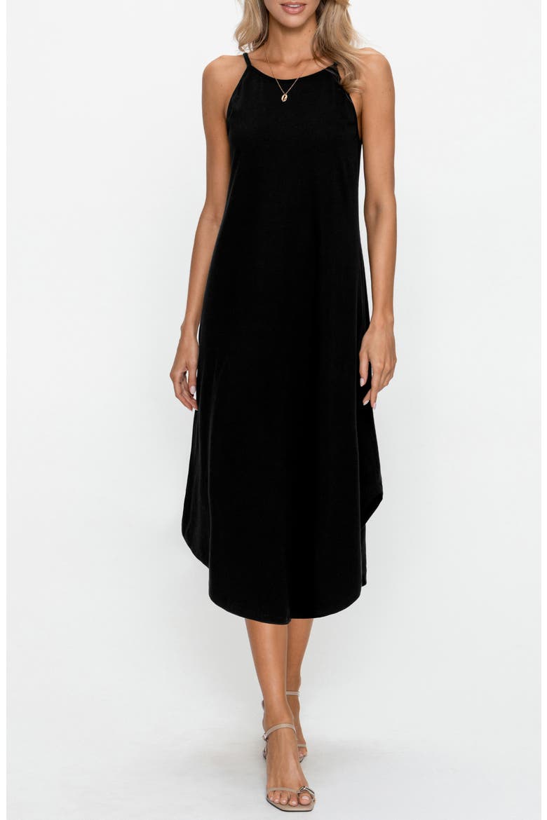 Sleeveless Curve Hem Midi Dress, Alternate, color, BLACK