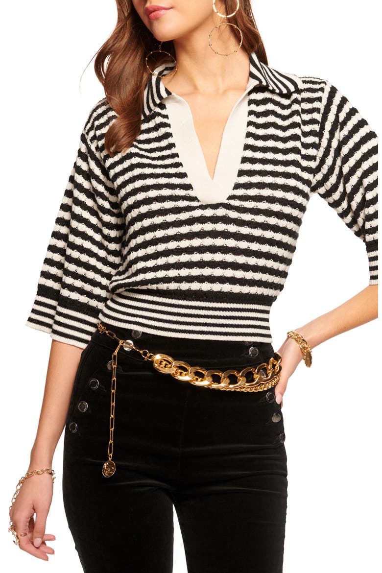 Azaria Stripe Organic Cotton Blend Sweater, Main, color, BLACK/ IVORY STRIPE