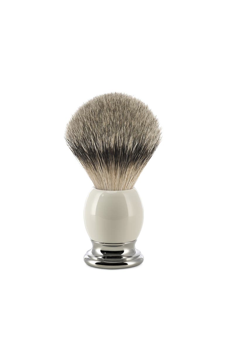 MÜHLE Sophist Porcelain & Chrome Silvertip Badger Shaving Brush, Main, color, White, Dark Brown, Black Band