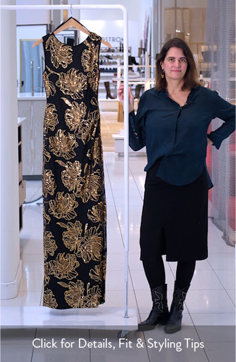 Sequin Floral Sleeveless Gown, sales video thumbnail