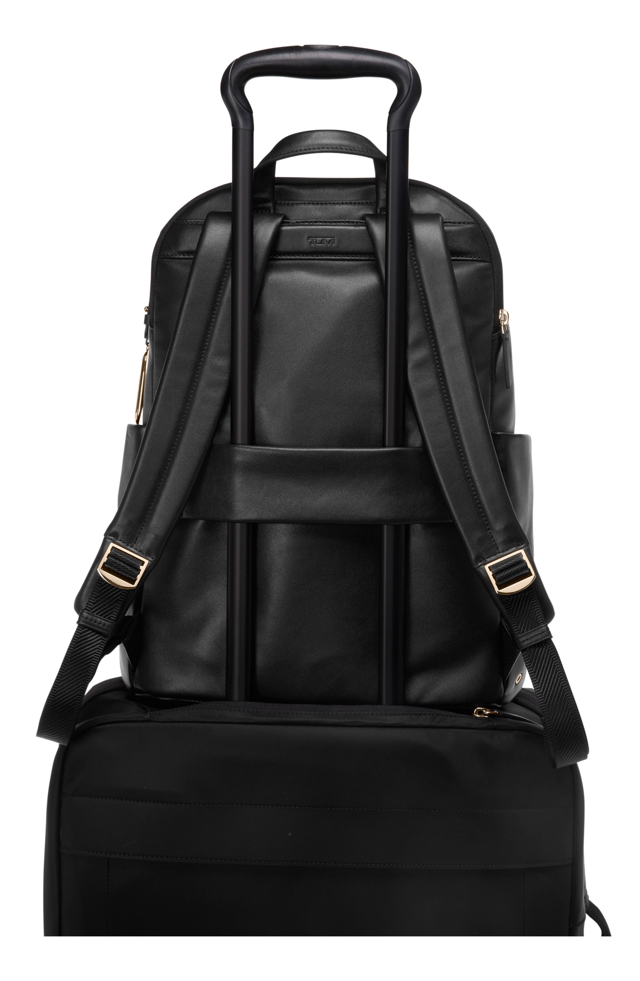 TUMI Raina Large Leather Backpack, Alternate, color, Black/ Light Gold