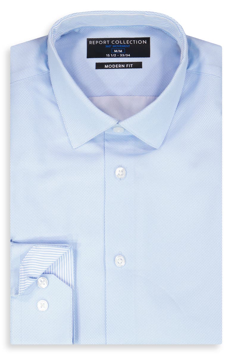 Report Collection Geometric Print Slim Fit Stretch Dress Shirt, Alternate, color, Light Blue