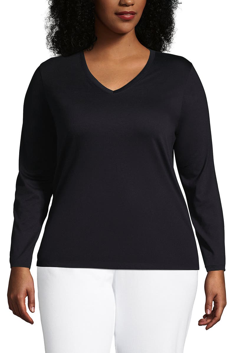Lands' End Supima Cotton Long Sleeve V-Neck T-Shirt, Main, color, Black