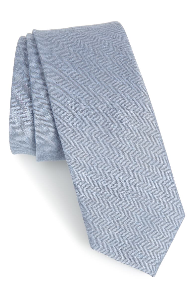 The Tie Bar Herringbone Linen & Silk Skinny Tie, Main, color,