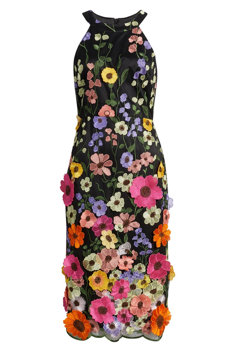 3D Floral Embellished Cocktail Dress, Alternate, color, BLACK MULTI