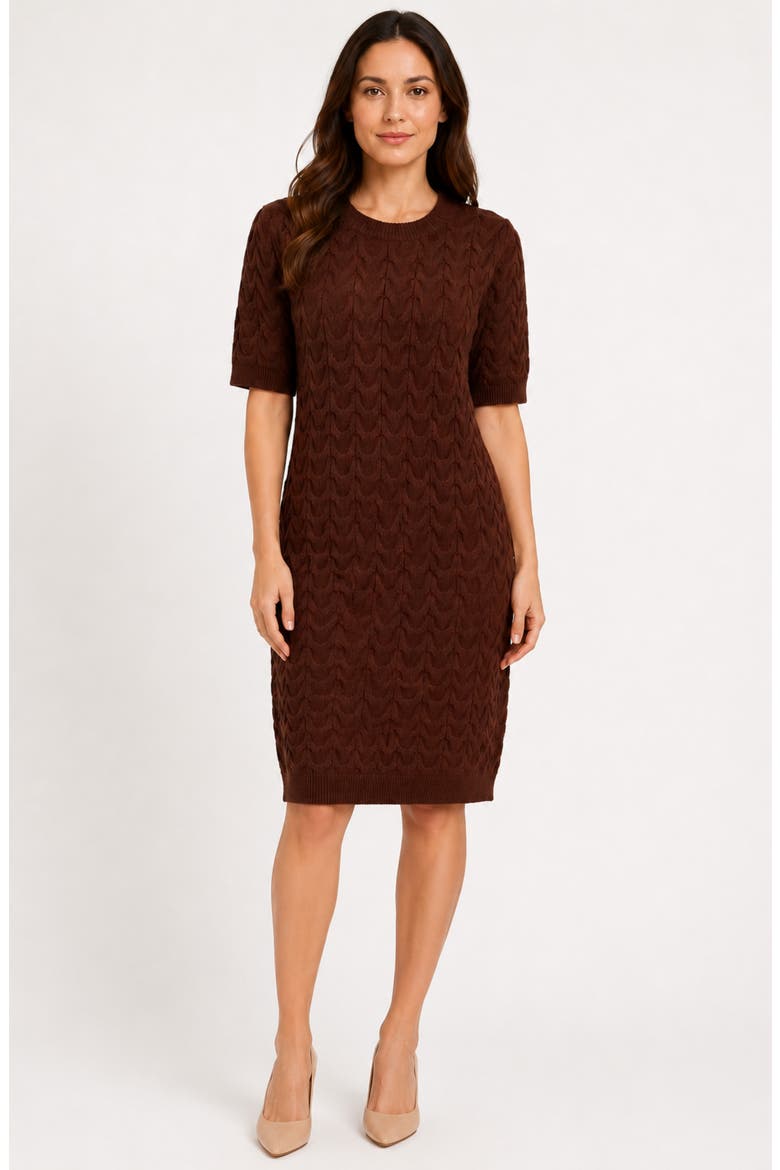 Short Sleeve Cable Knit Sheath Dress, Alternate, color, CHOCOLATE