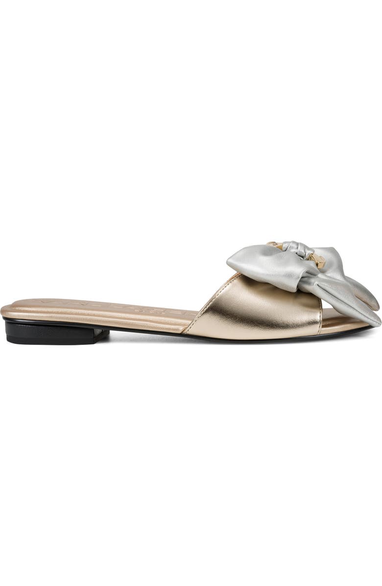 KARL LAGERFELD PARIS Ciaran Bow Slide Sandal, Alternate, color, White Gold/ Silver
