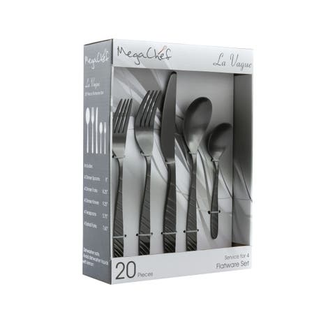 La Vague 20 Piece Flatware Utensil Set, Stainless Steel Silverware Metal Service for 4