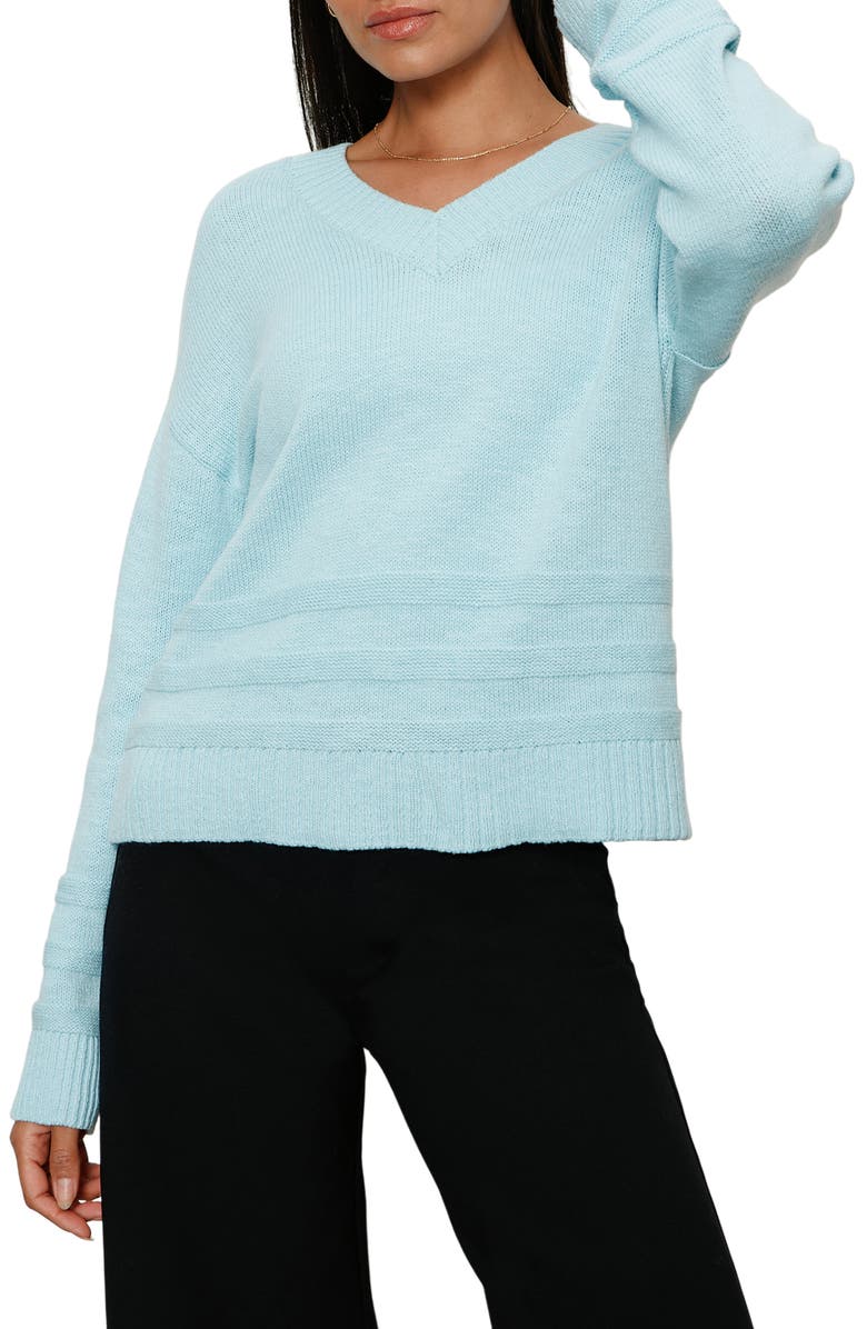 Sanctuary V-Neck Cotton Sweater, Main, color, Aquamarine Blue