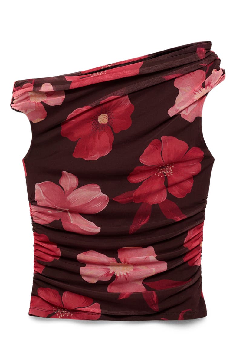 MANGO Floral Asymmetric One-Shoulder Top, Alternate, color, Brown