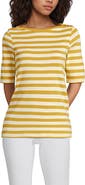 Lands' End Supima Cotton Elbow Sleeve Boatneck Button Shoulder Tee