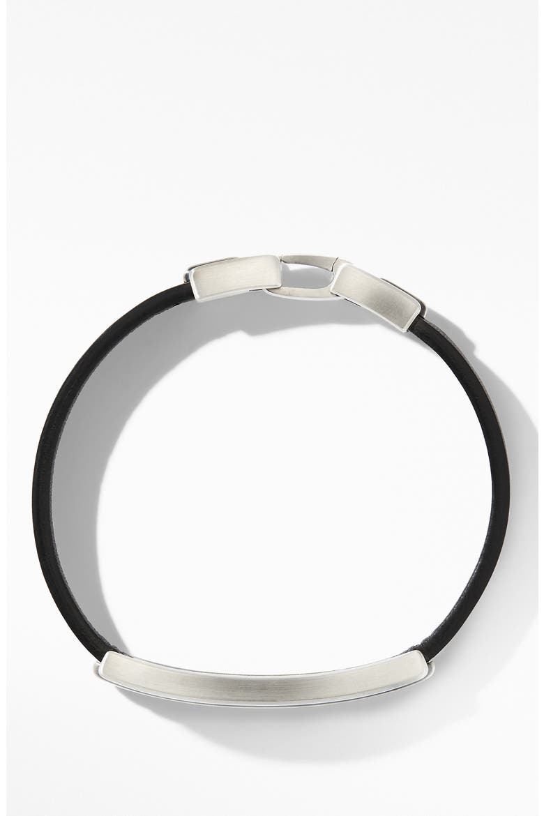 Deco Black Leather ID Bracelet, Alternate, color, SILVER