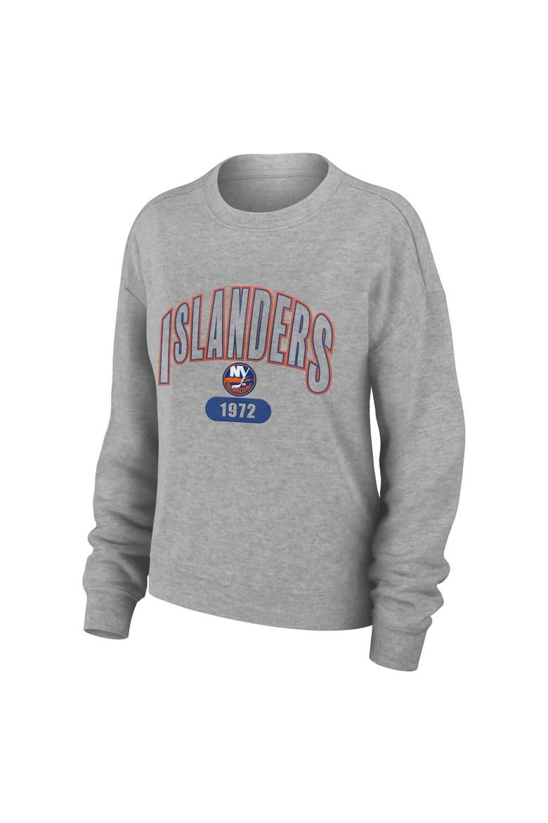 Women's WEAR by Erin Andrews Heather Gray New York Islanders Knit Long Sleeve Tri-Blend T-Shirt & Pants Sleep Set, Alternate, color, Heather Gray