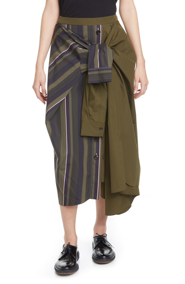 Marni Tie Front Asymmetrical Cotton Midi Skirt, Main, color, 