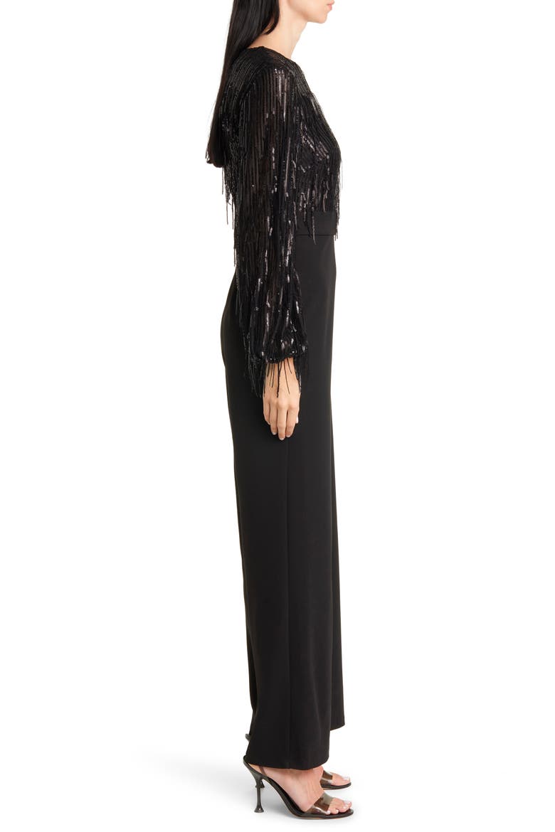 Sequin Fringe Long Sleeve Jumpsuit, Alternate, color, BLACK
