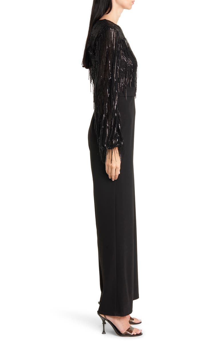 Eliza J Sequin Fringe Long Sleeve Jumpsuit, Alternate, color, 