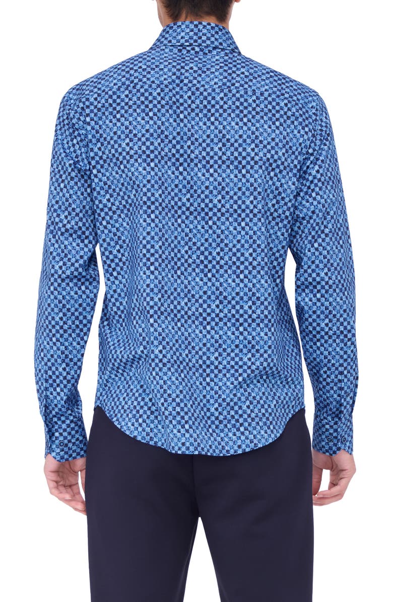 Bugatchi James OoohCotton<sup>®</sup> Checkerboard Button-Up Shirt, Alternate, color, Classic Blue