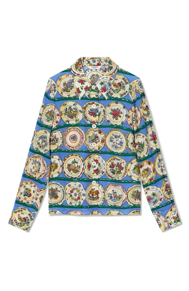LK Bennett Erica Plate Print Silk Button-Up Shirt, Alternate, color, 