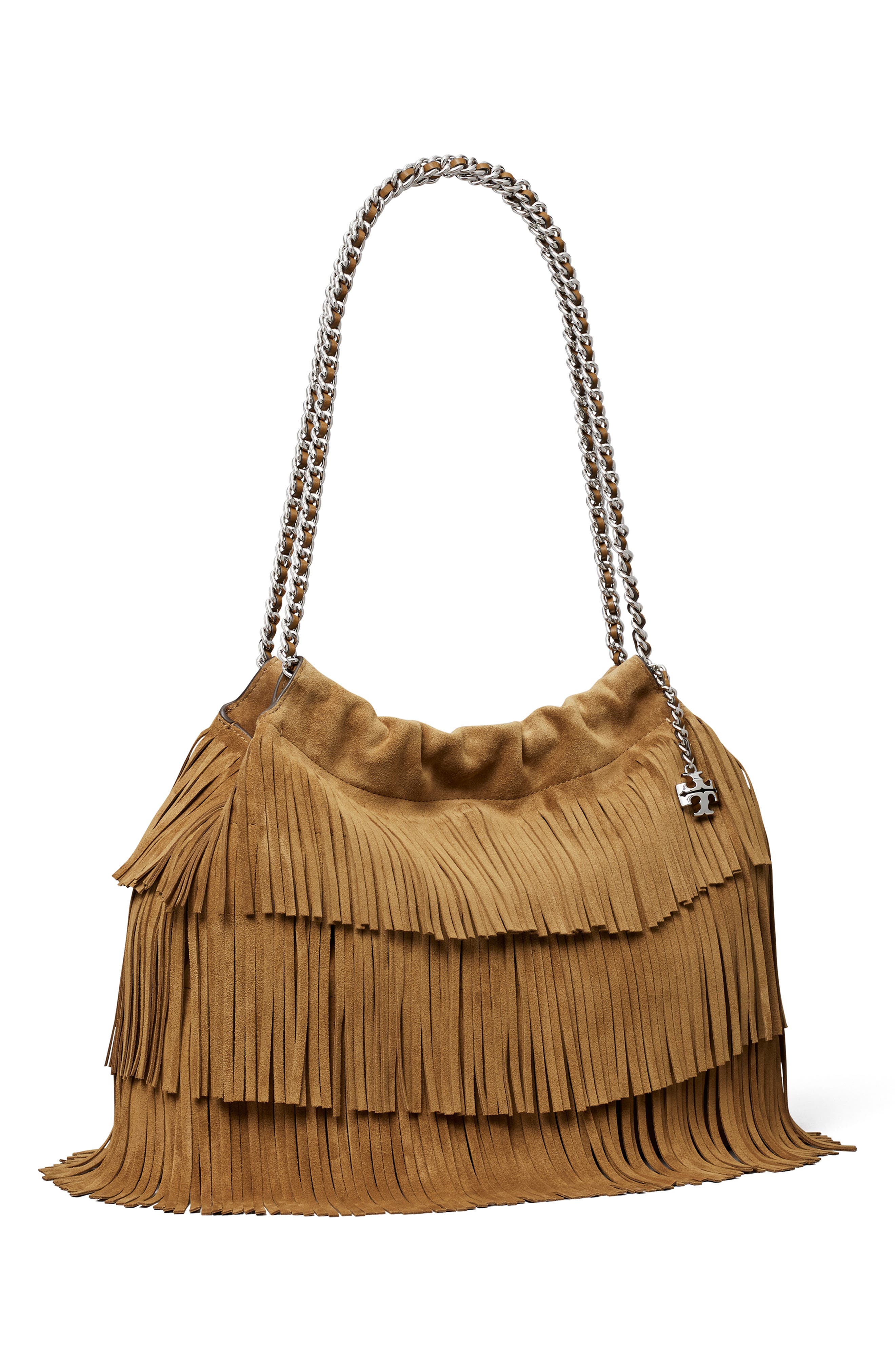 Tory Burch Fleming Suede Fringe Hobo Bag, Alternate, color, 