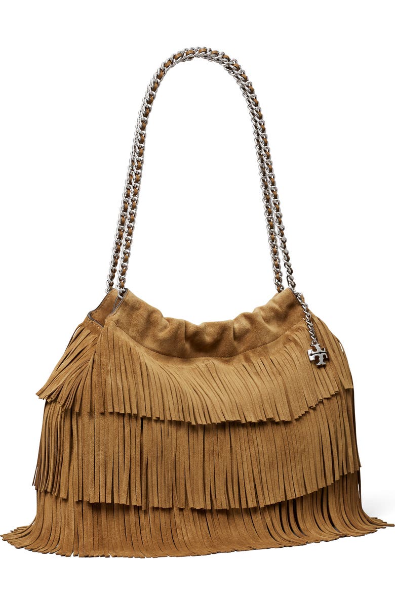 Tory Burch Fleming Suede Fringe Hobo Bag, Alternate, color, Wild Tabacco