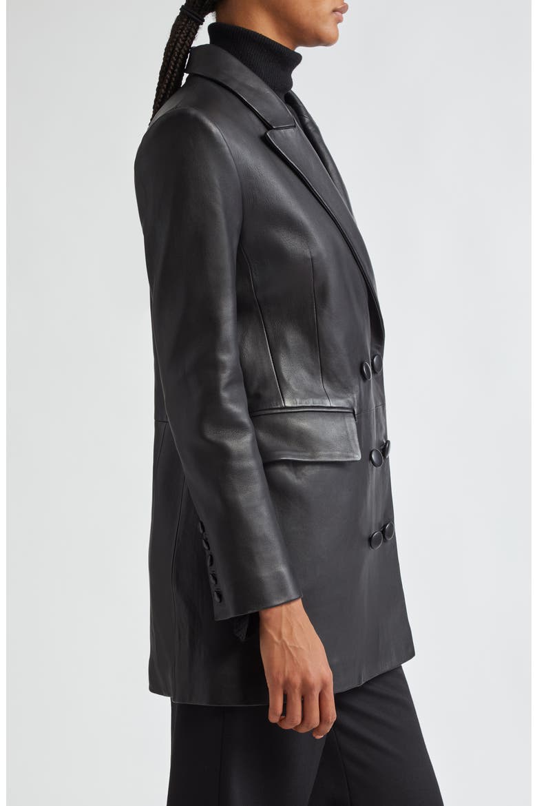 Declan Double Breasted Leather Jacket, Alternate, color, BLACK