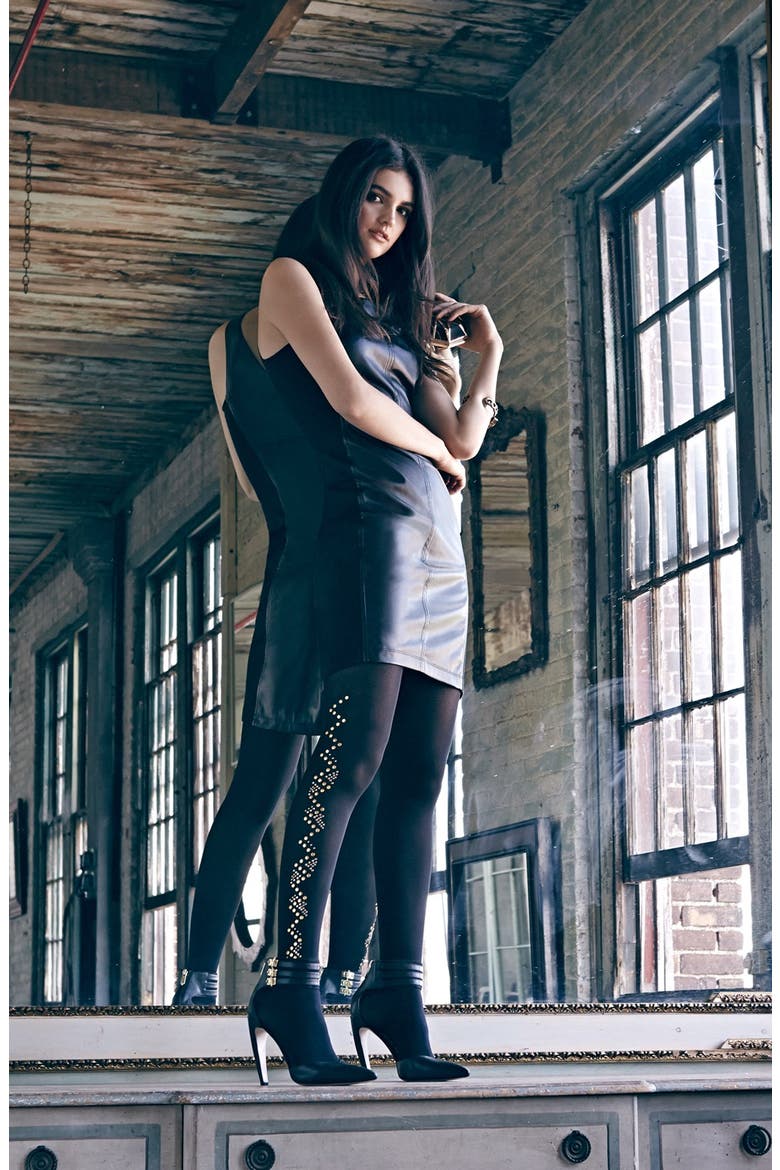 'Glitzy' Embellished Tights, Alternate, color, BLACK/ GOLD