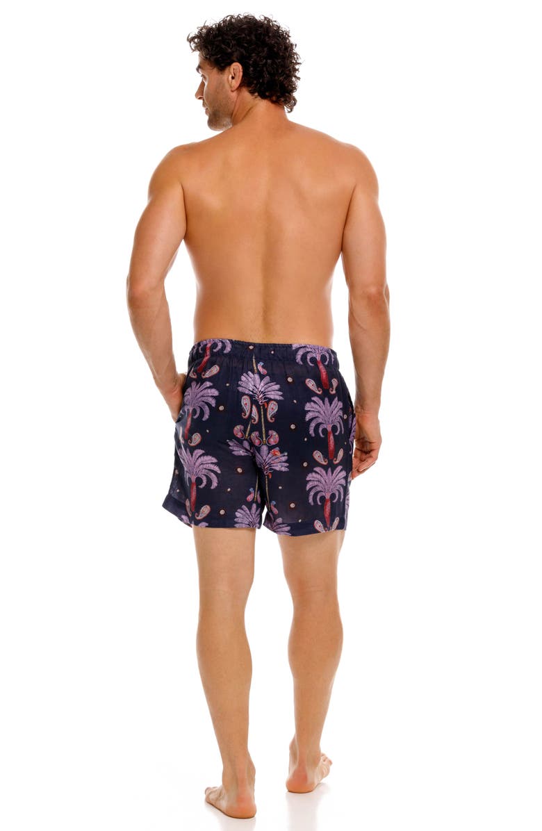 The Lazy Poet Ben Riviera Palms Blue Linen Pajama Shorts, Alternate, color, Blue