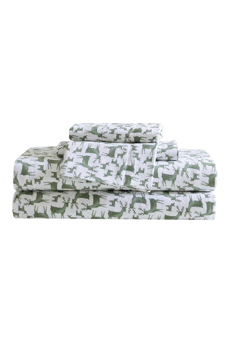 Deer Camp Cotton Flannel Sheet Set, Main, color, GREEN