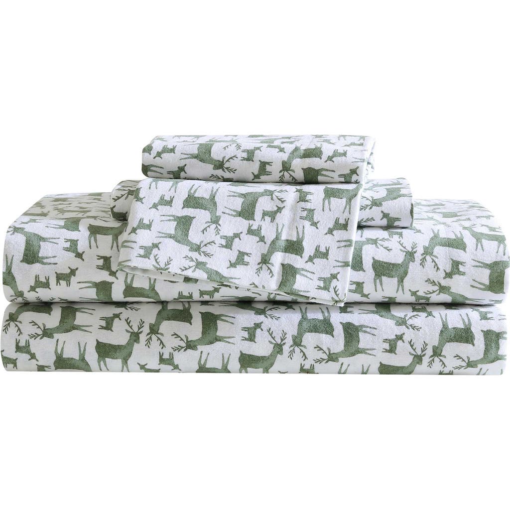 Eddie Bauer Deer Camp Cotton Flannel Sheet Set In Green