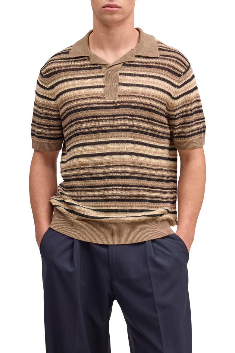Noam Stripe Linen Polo, Main, color, MABLE HUSK