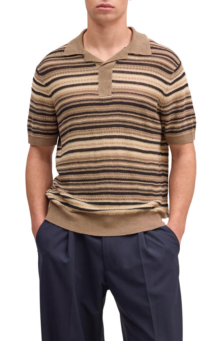 NN07 Noam Stripe Linen Polo, Main, color, Mable Husk