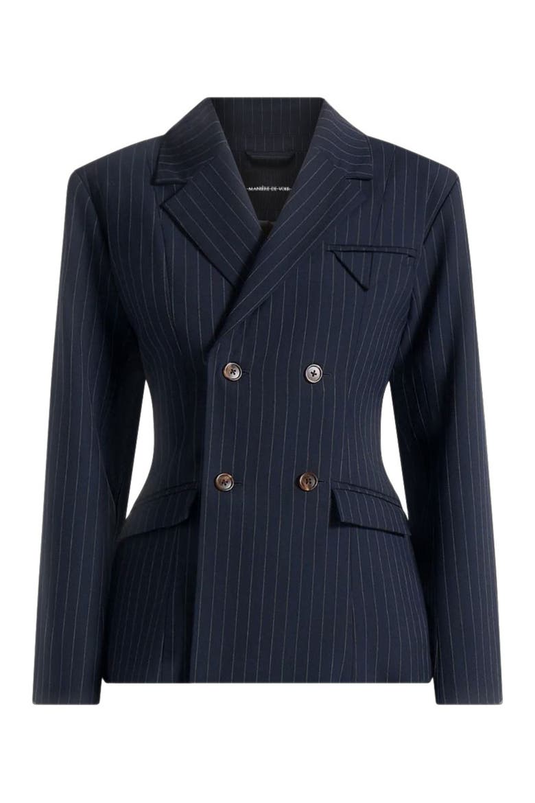 Maia Pinstripe Double Breasted Blazer, Alternate, color, Navy