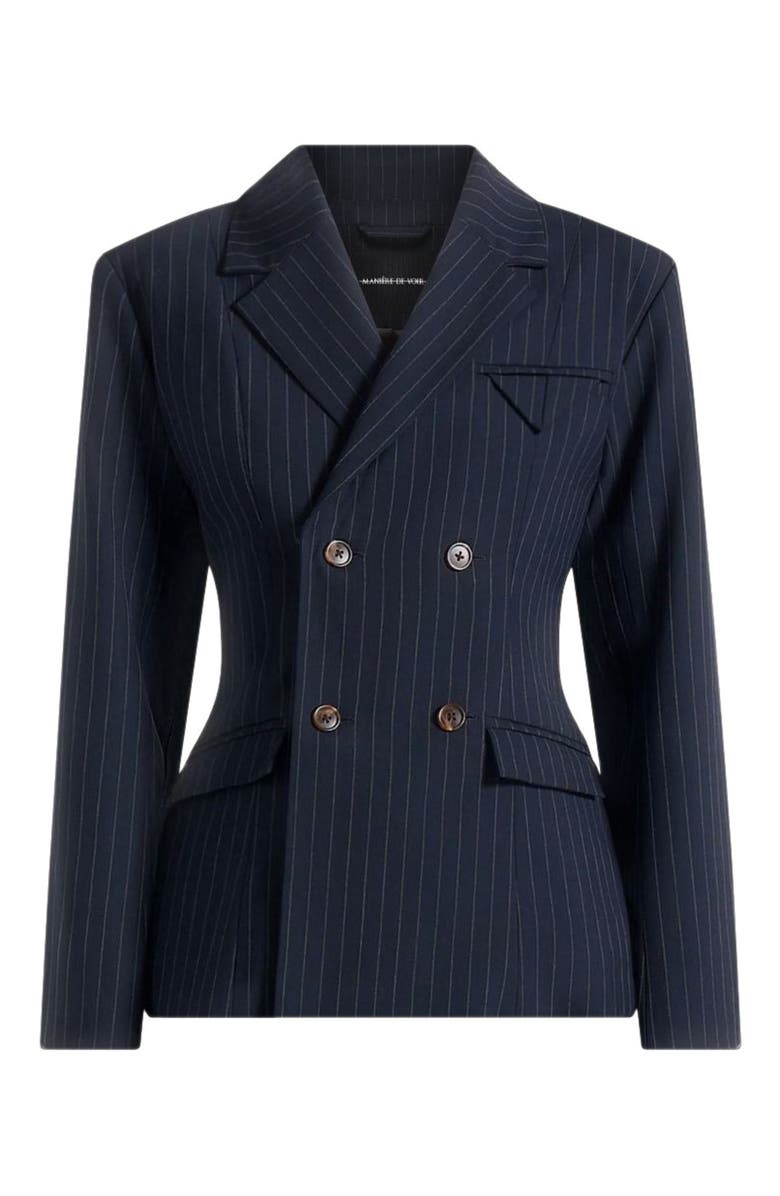 Manière De Voir Maia Pinstripe Double Breasted Blazer, Alternate, color, Navy