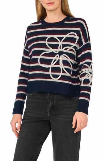 Embroidered Stripe Crewneck Sweater