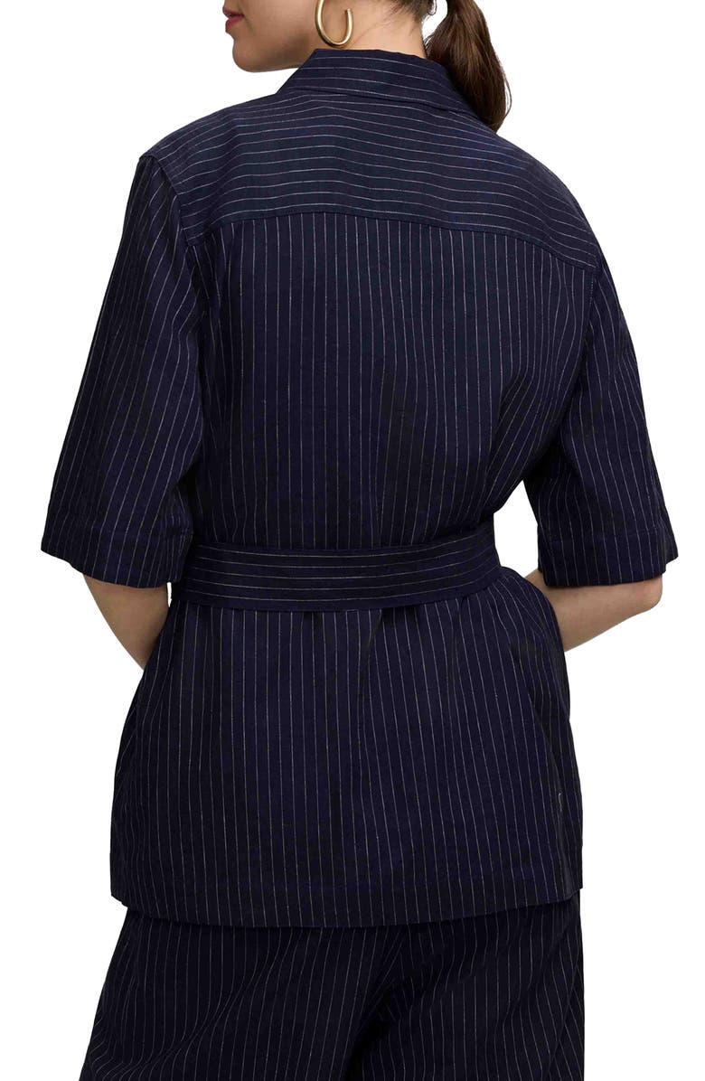 Foxcroft Estela Stripe Linen Blend Jacket, Alternate, color, Navy Blue/ White