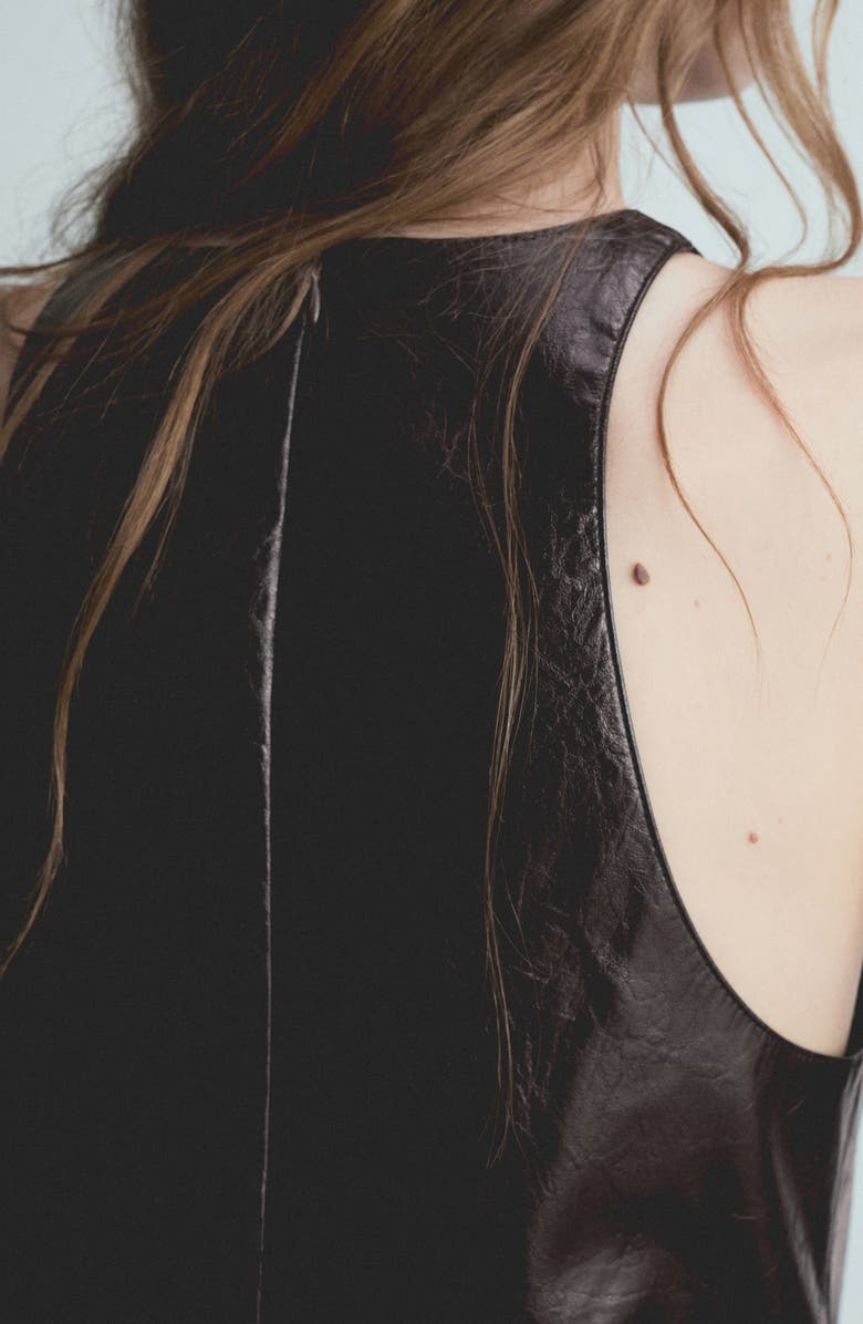 MANGO Sleeveless Faux Leather Shift Minidress, Alternate, color,