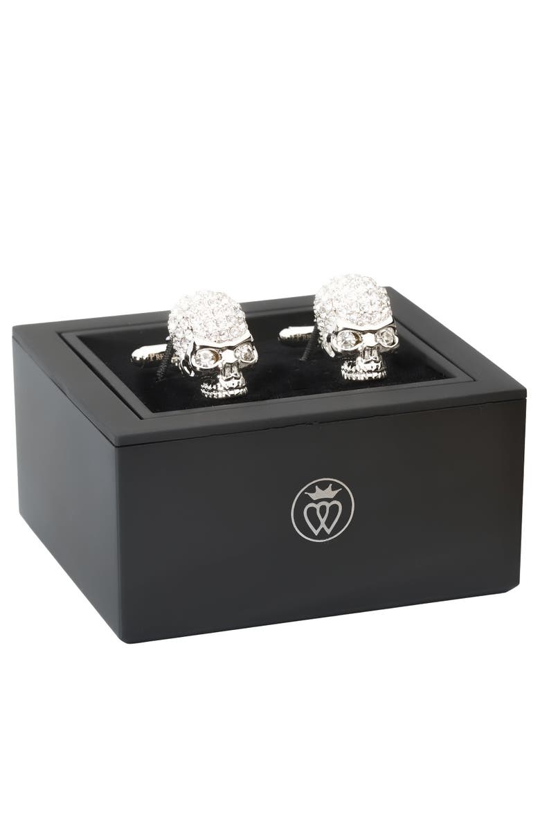 Prince of Scots Crystal Skull Cufflinks, Alternate, color, Silver