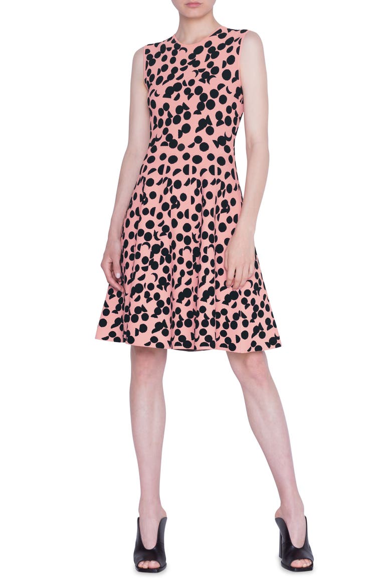 Luna Dot Jacquard Fit & Flare Dress, Alternate, color, PEACH PINK/ BLACK