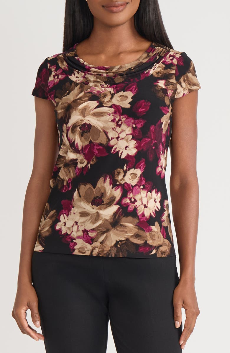 KASPER Cowl Neck Cap Sleeve Top, Main, color, Shiraz Multi