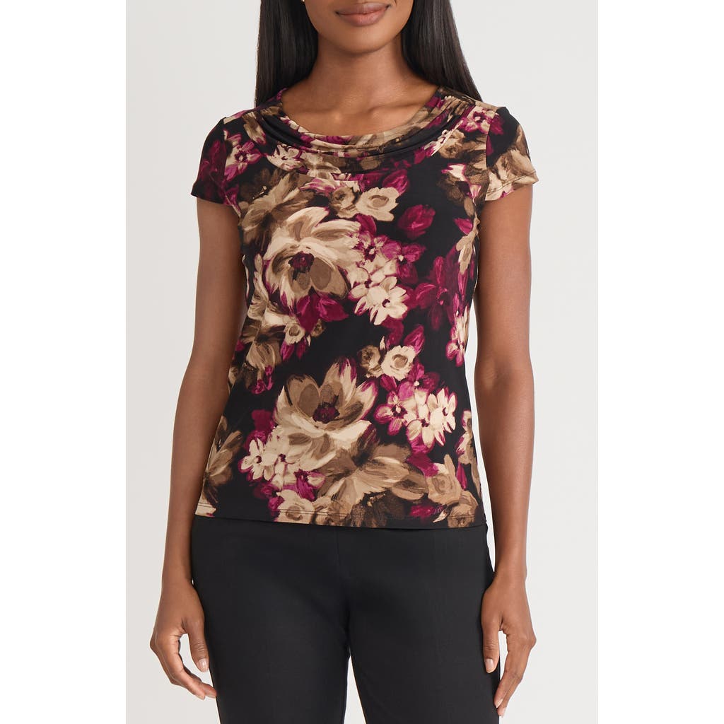 Kasper Cowl Neck Cap Sleeve Top In Multi