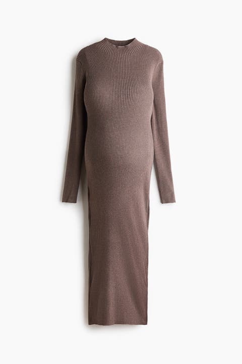 Mama Rib-knit Mock Turtleneck Dress