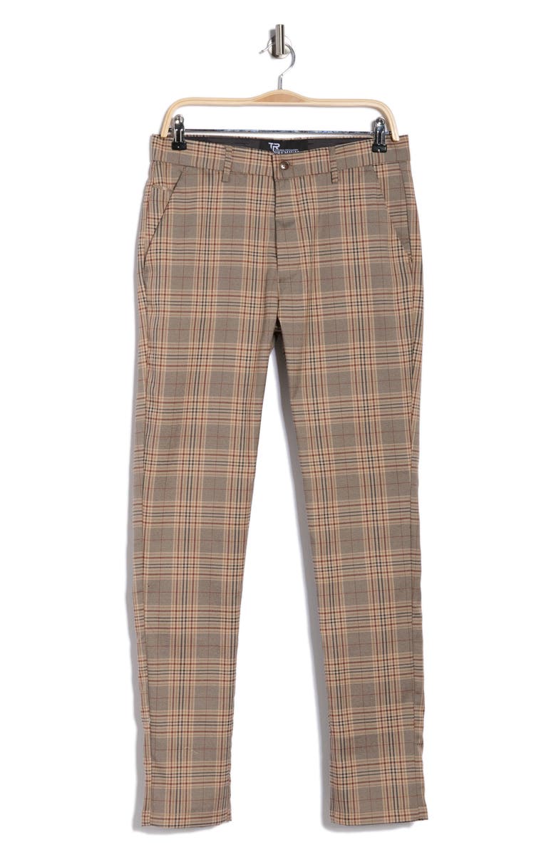 T.R. PREMIUM Plaid Straight Leg Trousers, Alternate, color, Beige